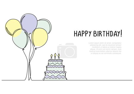 Illustration for Continuous One line drawing of Birthday Open Gift box and Balloons inside. Festive present. Birthday celebration concept isolated on white background. Hand drawn design vector illustration - Royalty Free Image