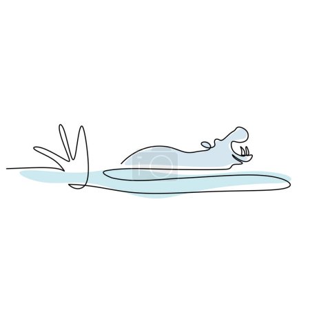 Ilustración de Una sola línea continua de hipopótamos revolcarse en el lago aislado sobre fondo blanco. - Imagen libre de derechos