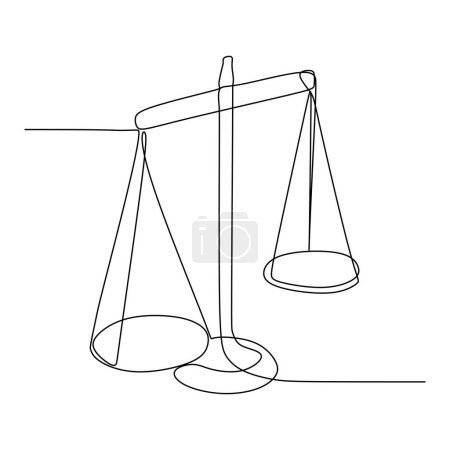 Illustration for One continuous single line of law balance scale isolated on white background. - Royalty Free Image