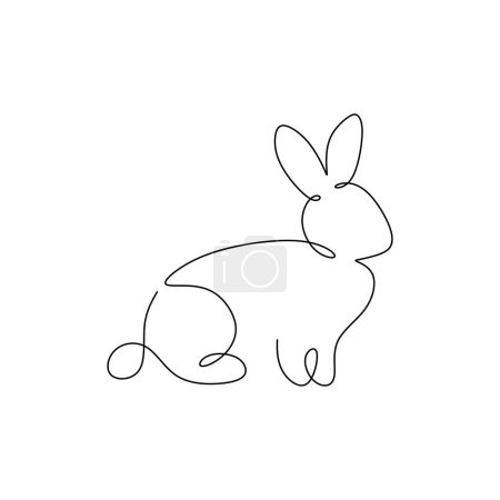 Ilustración de Una sola línea continua de lindo conejo aislado sobre fondo blanco. - Imagen libre de derechos