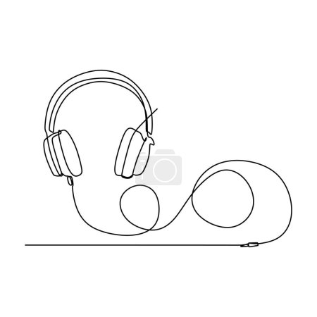Ilustración de Una sola línea continua de auriculares aislados sobre fondo blanco. - Imagen libre de derechos