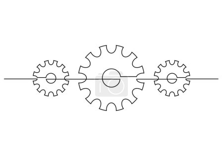 Illustration for One continuous single line of three gears isolated on white background. - Royalty Free Image