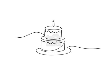 Téléchargez les illustrations : Icône de ligne de gâteau d'anniversaire, signe vectoriel contour, illustration linéaire - en licence libre de droit