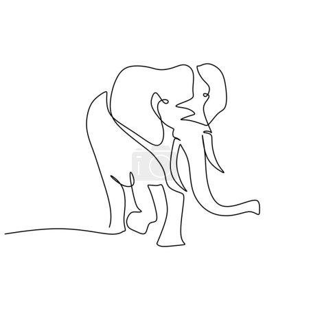 Téléchargez les illustrations : Une seule ligne continue d'éléphant isolé sur fond blanc. - en licence libre de droit