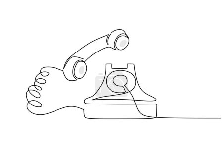 Ilustración de Una sola línea continua de teléfono vintage aislado sobre fondo blanco. - Imagen libre de derechos