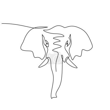 Illustration for One continuous single line of elephant head isolated on white background. - Royalty Free Image