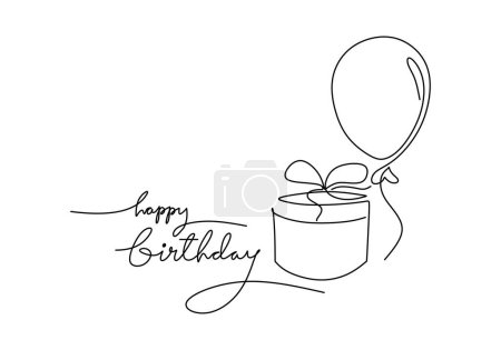 Téléchargez les illustrations : Icône de ligne de gâteau d'anniversaire avec lettrage et ballon, signe vectoriel contour, illustration linéaire - en licence libre de droit