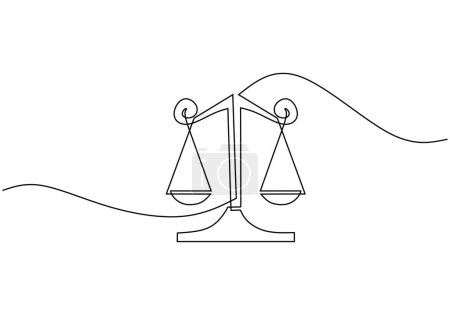 Illustration for One continuous single line of law balance scale isolated on white background. - Royalty Free Image