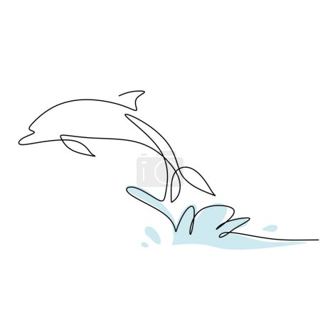 Téléchargez les illustrations : Une seule ligne continue de dauphin sautant isolé sur fond blanc. - en licence libre de droit