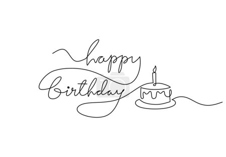 Téléchargez les illustrations : Icône de ligne de gâteau d'anniversaire avec lettrage, signe vectoriel contour, illustration linéaire - en licence libre de droit