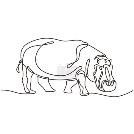 Téléchargez les illustrations : Hippopotame en dessin d'art continu à une ligne. Faune animale hippopotame. Illustration vectorielle isolée. Design minimaliste dessiné à la main. - en licence libre de droit