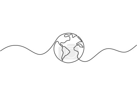 Téléchargez les illustrations : Dessin linéaire continu du globe terrestre. Illustration vectorielle isolée. Design minimaliste dessiné à la main. - en licence libre de droit