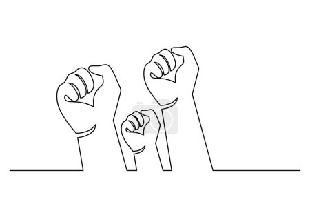 Ilustración de Una línea de dibujo de puño manos ilustración vectorial. Protesta y símbolo de libertad. - Imagen libre de derechos