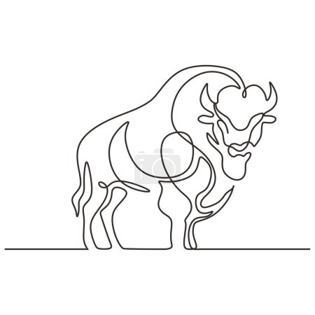 Illustration for Continuous line drawing of American Bison. Buffalo animal standing. Wildlife concept. Vector illustration isolated. Minimalist design handdrawn. - Royalty Free Image