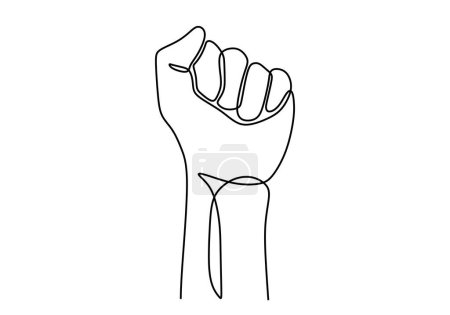 Gestos en el brazo con el puño dibujo de una línea. Ilustración vectorial protesta y libertad.