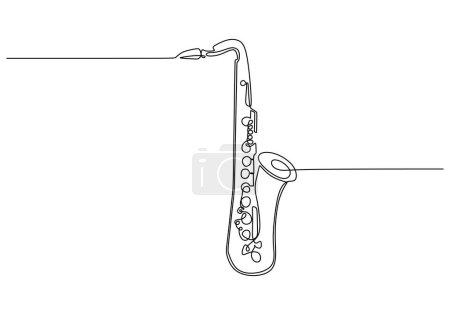 Illustration for Saxophone one line drawing. Continuous hand drawn outline jazz classical music instrument. Blowing tools for player. - Royalty Free Image