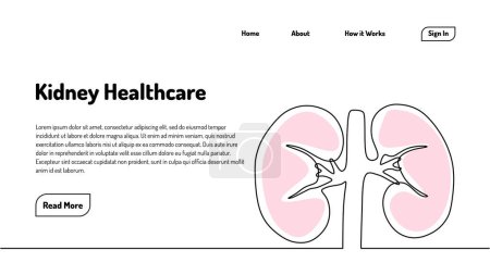 Illustration for Human kidneys one line drawing. Continuous single hand drawn organs. Vector illustration minimalist healthcare anatomy landing page template. - Royalty Free Image
