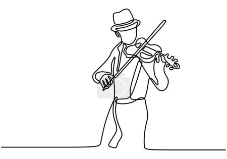 Téléchargez les illustrations : Violoniste dessin d'art d'une ligne. Illustration vectorielle violoniste debout et jouant de la musique. - en licence libre de droit