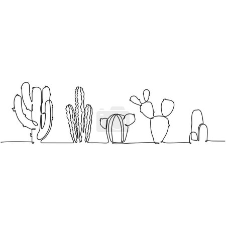 Ilustración de Cactus dibujo de una línea. Continuo set line art. Ilustración vectorial aislada. Diseño minimalista a mano. - Imagen libre de derechos
