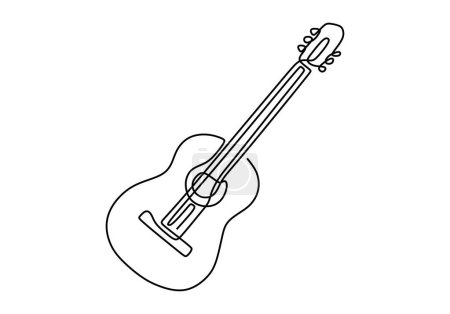 Illustration for Guitar music one line art drawing. Continuous hand drawn acoustic guitar. - Royalty Free Image
