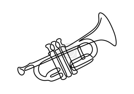Téléchargez les illustrations : Trompette une ligne dessin d'art. Illustration vectorielle instrument de musique jazz. - en licence libre de droit