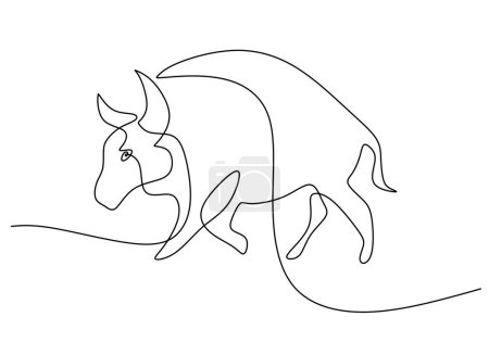 Illustration for Continuous line drawing of American Bison. Buffalo animal standing. Wildlife concept. Vector illustration isolated. Minimalist design handdrawn. - Royalty Free Image