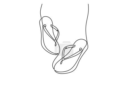 Téléchargez les illustrations : Flip flops plage en dessin continu d'une ligne. - en licence libre de droit