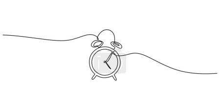 Continuous line drawing of alarm clock. Hand drawn education concept.