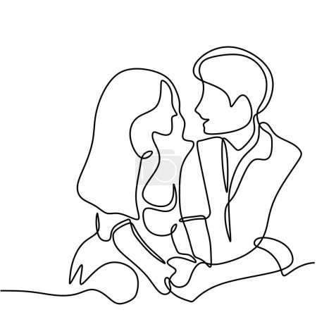 Illustration for Romantic couple in love. Continuous single one line art drawing. Vector illustration man and woman dating. - Royalty Free Image