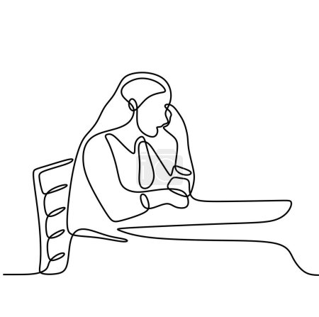 Illustration for Sad and stress woman sitting one line illustration. continuous line drawing of depressed man sitting on chair. - Royalty Free Image