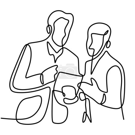 Ilustración de Dibujo en línea continua de dos hombres de pie hablando de documento
. - Imagen libre de derechos
