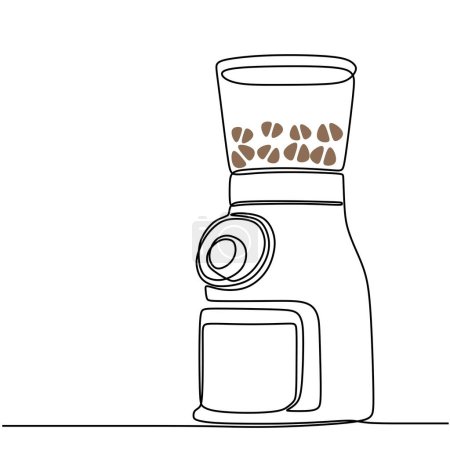 Ilustración de Molinillo de café línea continua dibujo de arte. Una sola máquina de contorno. Ilustración vectorial aislada. Diseño minimalista a mano. - Imagen libre de derechos