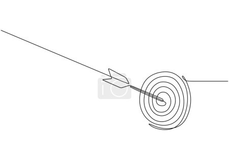 Illustration for Arrow and target continuous one line drawing. Vector illustration isolated. Minimalist design handdrawn. - Royalty Free Image