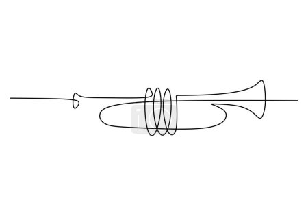 Eine Linienzeichnung des Trompetendesigns. Instrument der klassischen Jazzmusik. Vektorillustration einfacher, durchgehender Umrissstil.