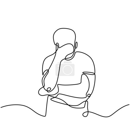Illustration for Sad and stress hiding face one line illustration. continuous line drawing of depressed man standing. - Royalty Free Image