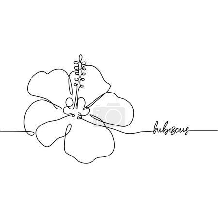 Téléchargez les illustrations : Hibiscus fleur dans une ligne dessin d'art plante tropicale. Illustration vectorielle isolée. Design minimaliste dessiné à la main. - en licence libre de droit
