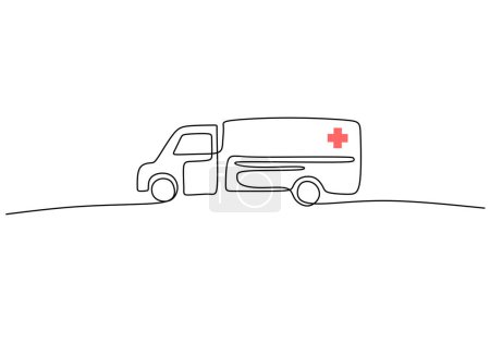 Ilustración de Dibujo continuo de línea. Coche de ambulancia para emergencias. Ilustración vectorial atención sanitaria minimalista. - Imagen libre de derechos