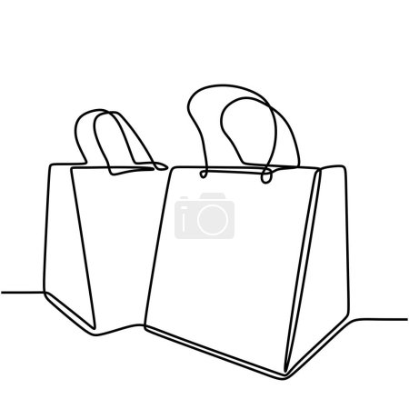 Téléchargez les illustrations : Vente de sac de magasin. Style de dessin à une ligne. Illustration vectorielle de vente au détail de mode. - en licence libre de droit