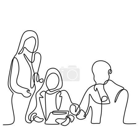 Ilustración de Reunión de hombres de negocios en un vector de línea. línea continua de los trabajadores de oficina en la reunión de negocios - Imagen libre de derechos