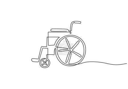 Téléchargez les illustrations : Dessin continu d'une ligne d'un fauteuil roulant pour les personnes handicapées. Illustration vectorielle. - en licence libre de droit