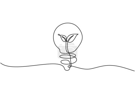 Ilustración de Planta en lámpara de bombilla. Una sola línea continua aislada sobre fondo blanco. - Imagen libre de derechos