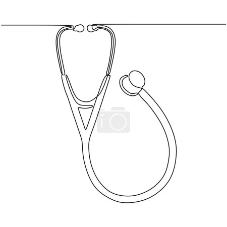 Illustration for Stethoscope one line art drawing. Vector clinic equipment design illustration. Healthcare concept. - Royalty Free Image