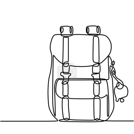 Illustration for Ransel Tactical Army bag. Military and camping Equipments in continuous one line drawing. - Royalty Free Image