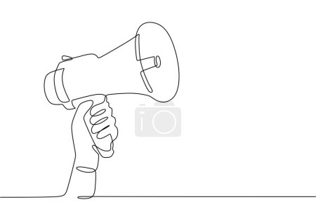 Illustration for Speaker horn in continuous one line drawing. Vector illustration minimalist announcement symbol. Concept of hiring or event advertisement. - Royalty Free Image