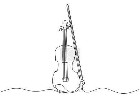 Illustration for One line drawing of violin design. Classical jazz music instrument. Vector illustration simple continuous outline style. - Royalty Free Image