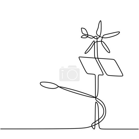 Illustration for Wind energy in continuous one line art drawing. Windmill generator for electricity power. - Royalty Free Image