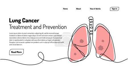 Téléchargez les illustrations : Cancer du poumon dessin d'art continu d'une ligne. Modèle de page de destination web. Illustration vectorielle d'organe humain santé concept médical. - en licence libre de droit