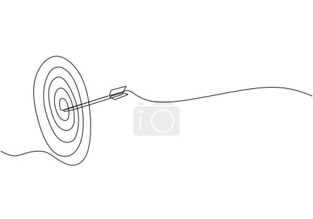 Ilustración de Flecha y objetivo continuo dibujo de una línea. Ilustración vectorial aislada. Diseño minimalista a mano. - Imagen libre de derechos