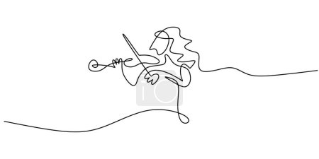 Illustration for Violinist woman girl playing violin. Continuous one line music drawing art Vector illustration. - Royalty Free Image