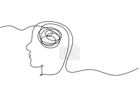 Illustration for Continuous line drawing head with mental health problem. Vector illustration isolated. Minimalist design handdrawn. - Royalty Free Image